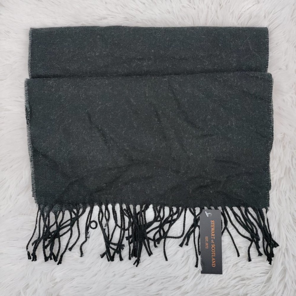 New Stewart of Scotland Herringbone Fringe Hem Scarves Scarf OS Women Black